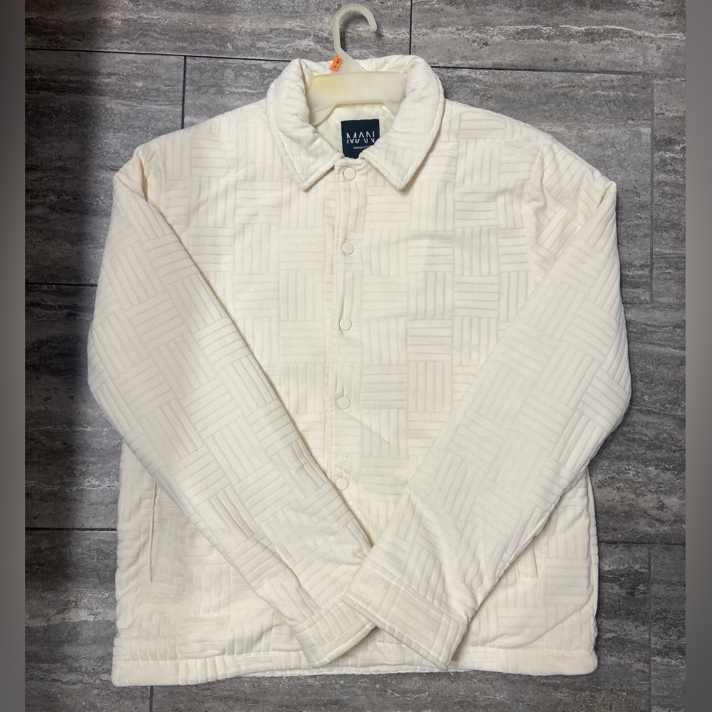 Well Fit White BoohooMAN Bomber Jacket Mens